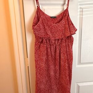 SHEIN Red and White Spotted Midi Dress